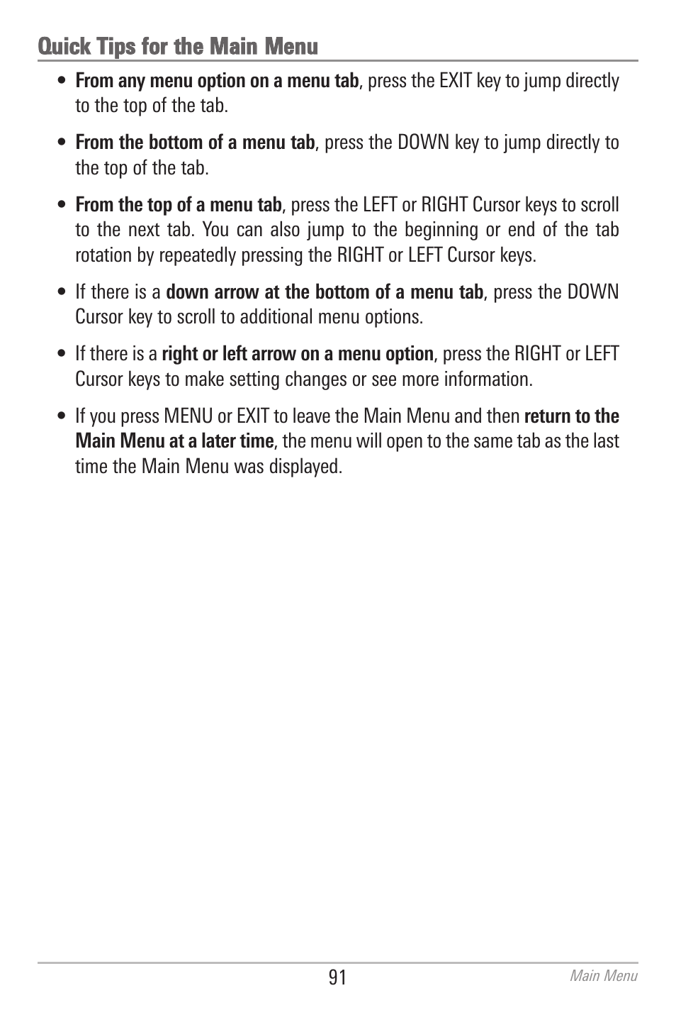 Quick tips for the main menu | Humminbird 700 SERIES 798CI User Manual | Page 103 / 210