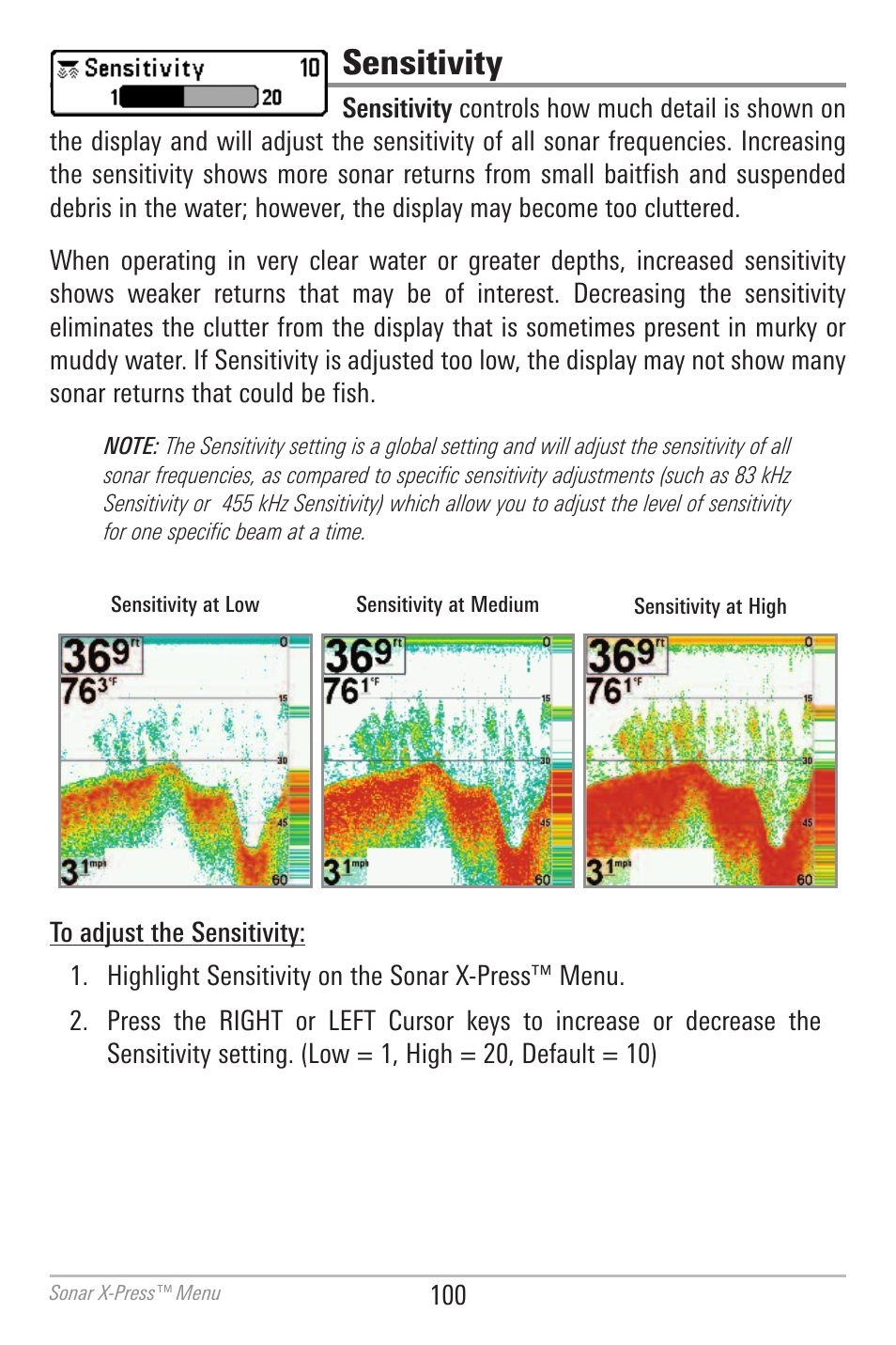 Sensitivity | Humminbird 700 SERIES 798CI User Manual | Page 112 / 210