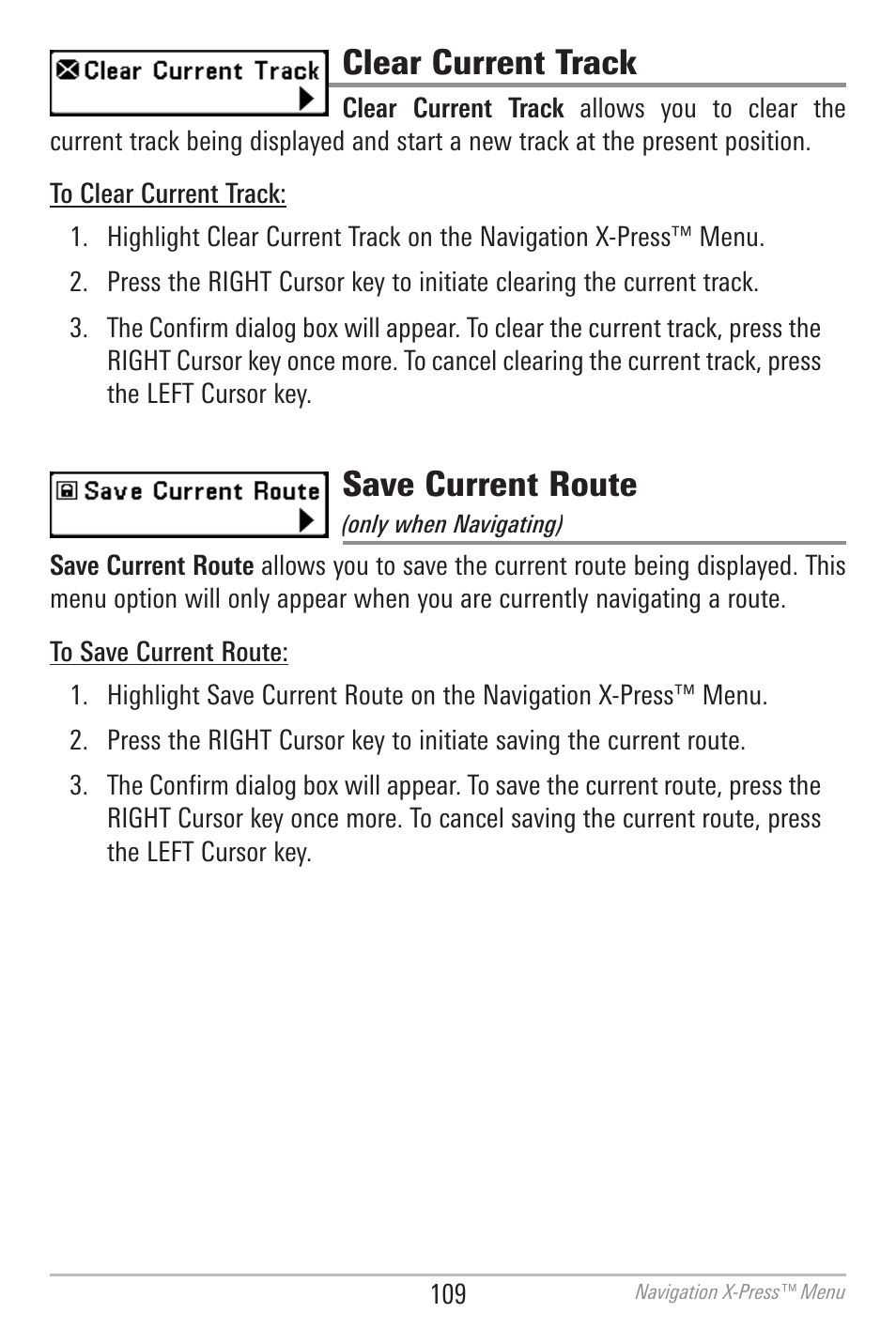 Clear current track, Save current route | Humminbird 700 SERIES 798CI User Manual | Page 121 / 210