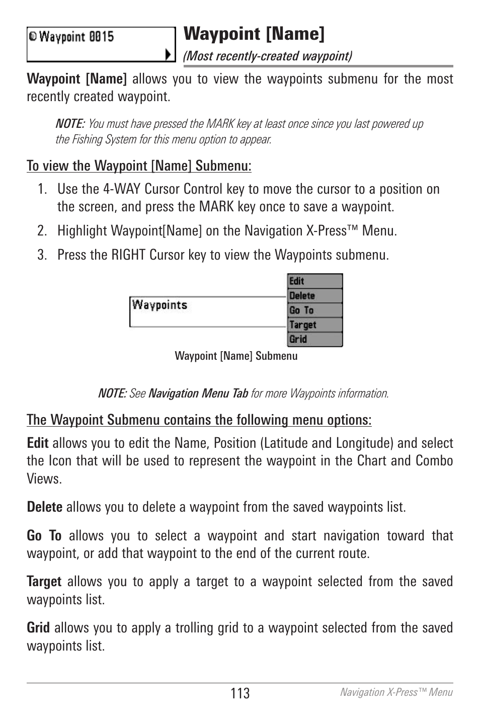 Waypoint [name | Humminbird 700 SERIES 798CI User Manual | Page 125 / 210