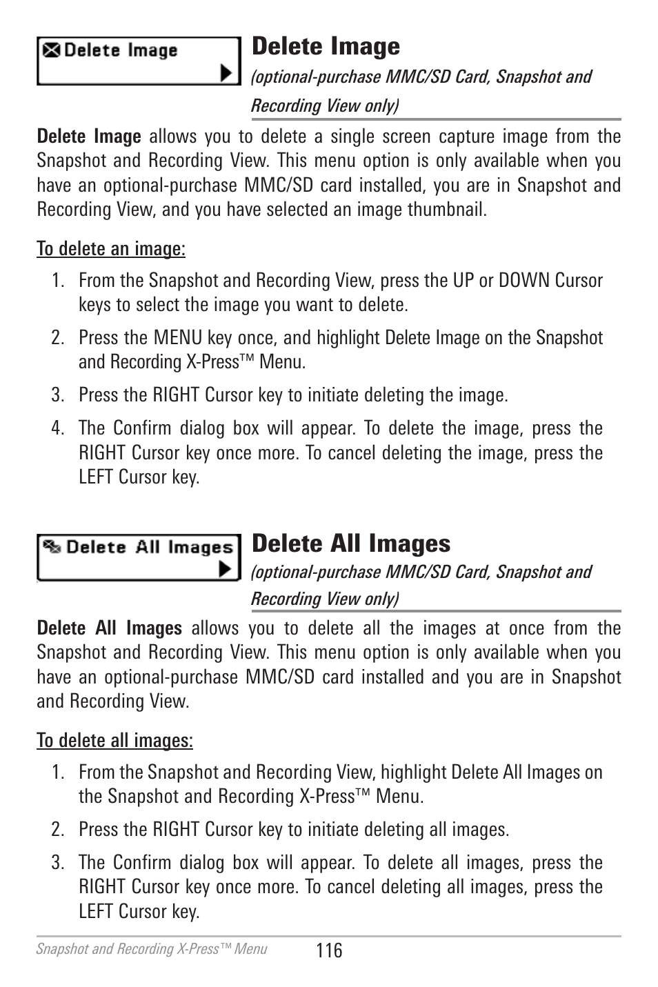 Delete image, Delete all images | Humminbird 700 SERIES 798CI User Manual | Page 128 / 210
