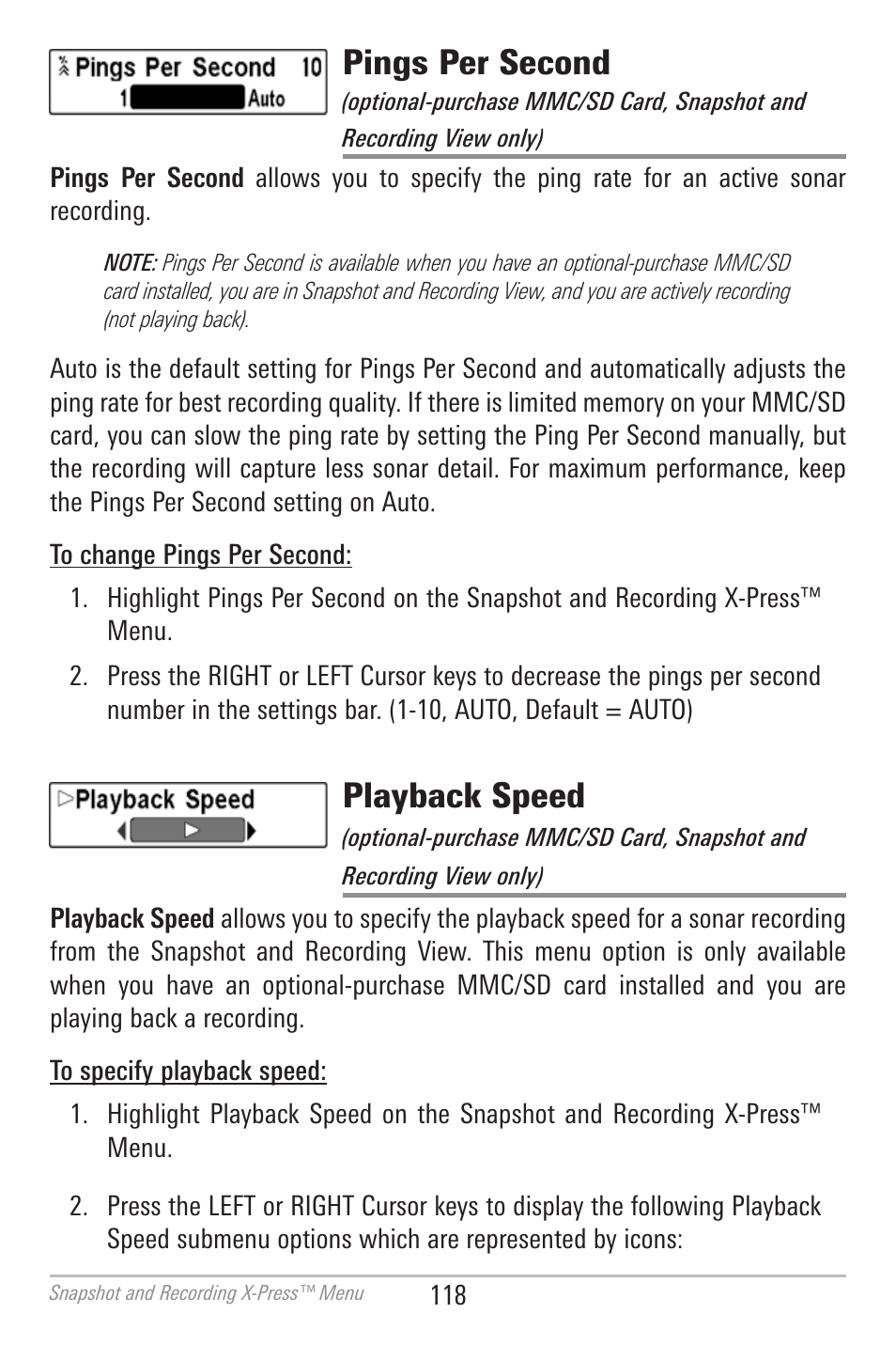 Pings per second, Playback speed | Humminbird 700 SERIES 798CI User Manual | Page 130 / 210