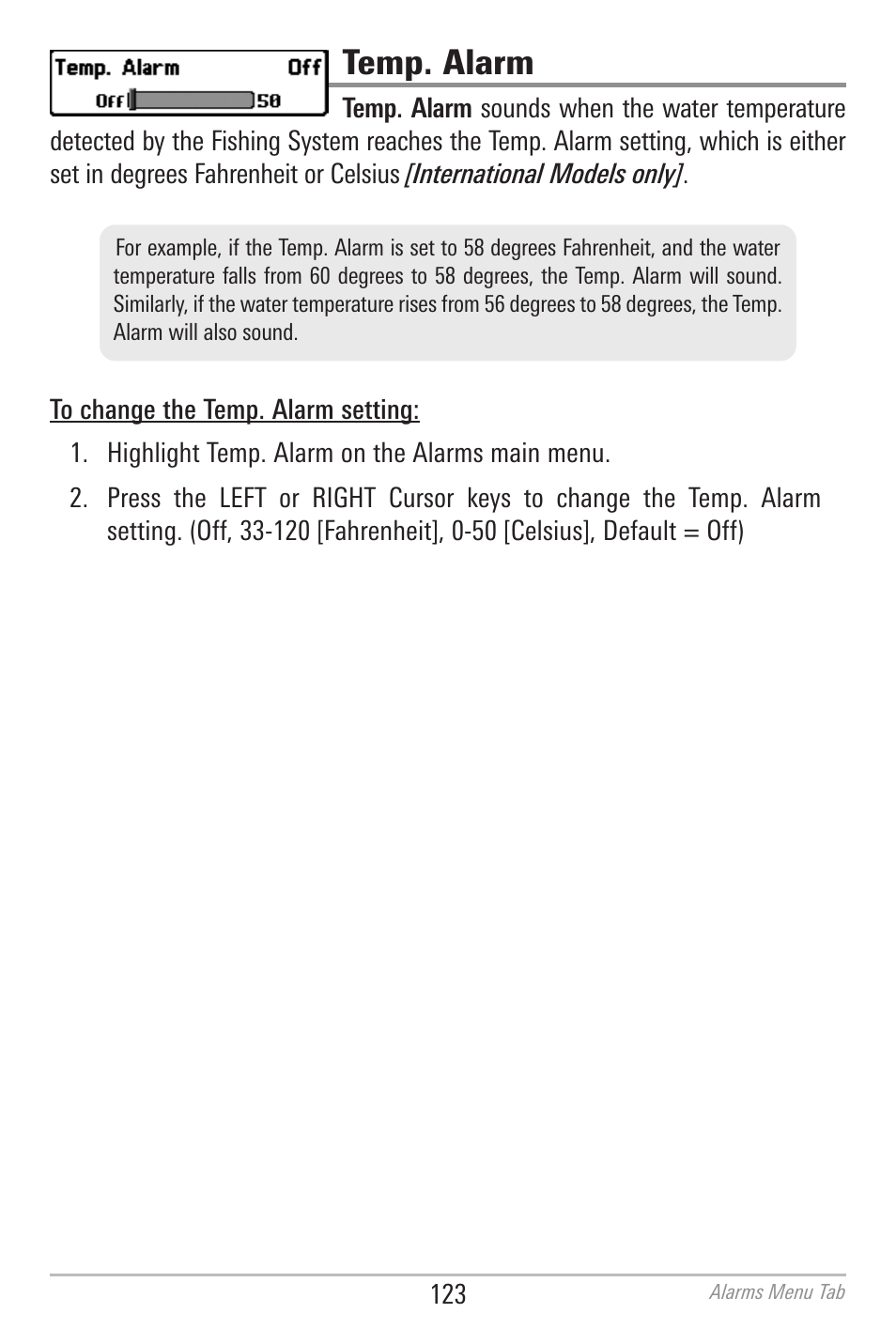 Temp. alarm | Humminbird 700 SERIES 798CI User Manual | Page 135 / 210