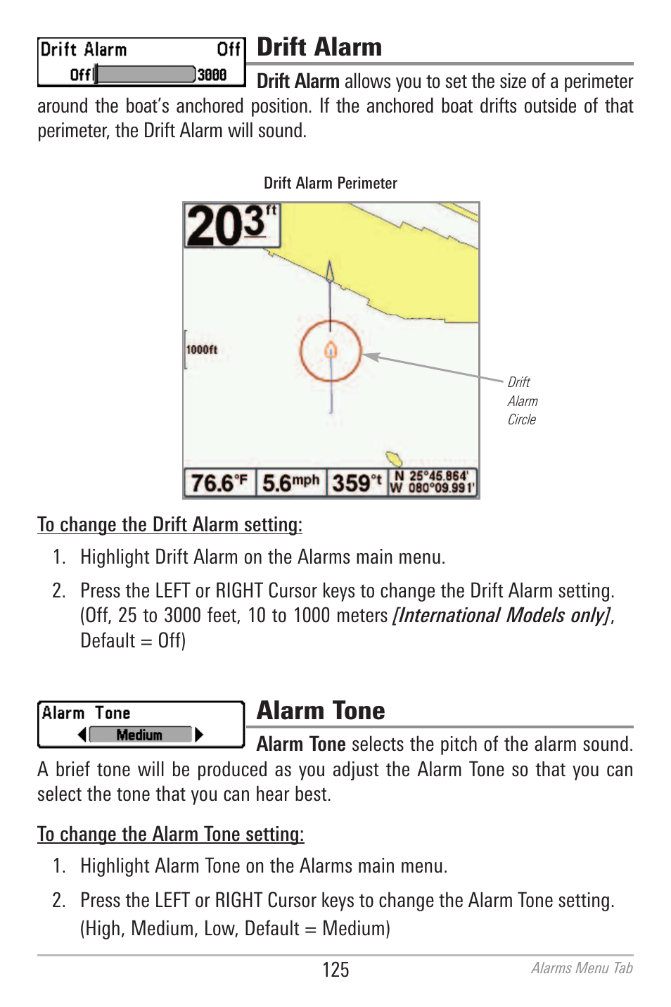 Drift alarm, Alarm tone | Humminbird 700 SERIES 798CI User Manual | Page 137 / 210