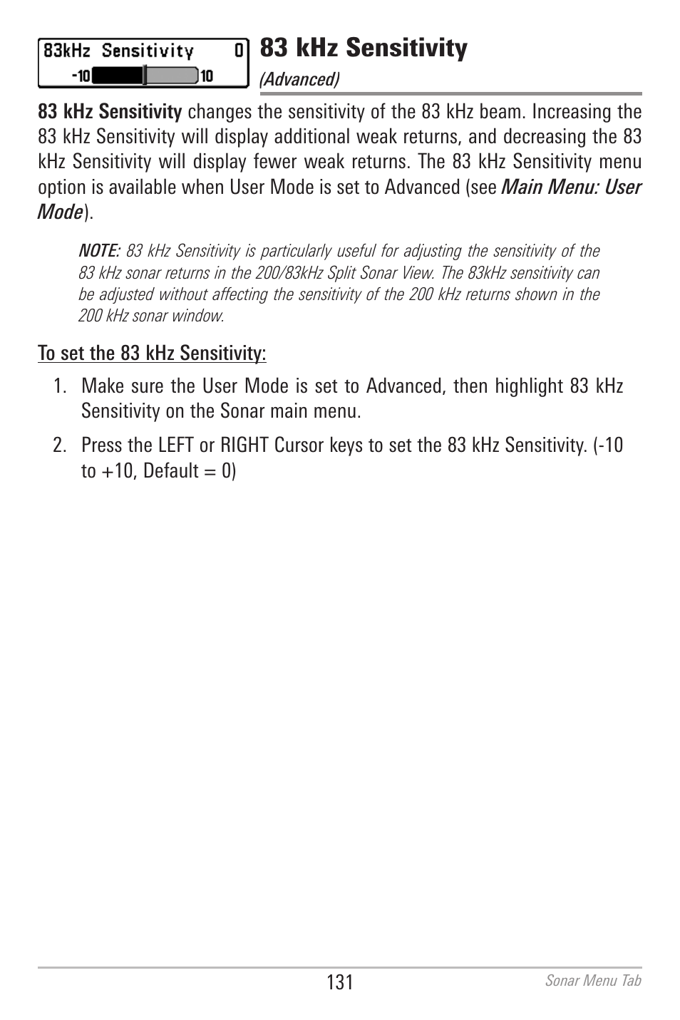 83 khz sensitivity | Humminbird 700 SERIES 798CI User Manual | Page 143 / 210