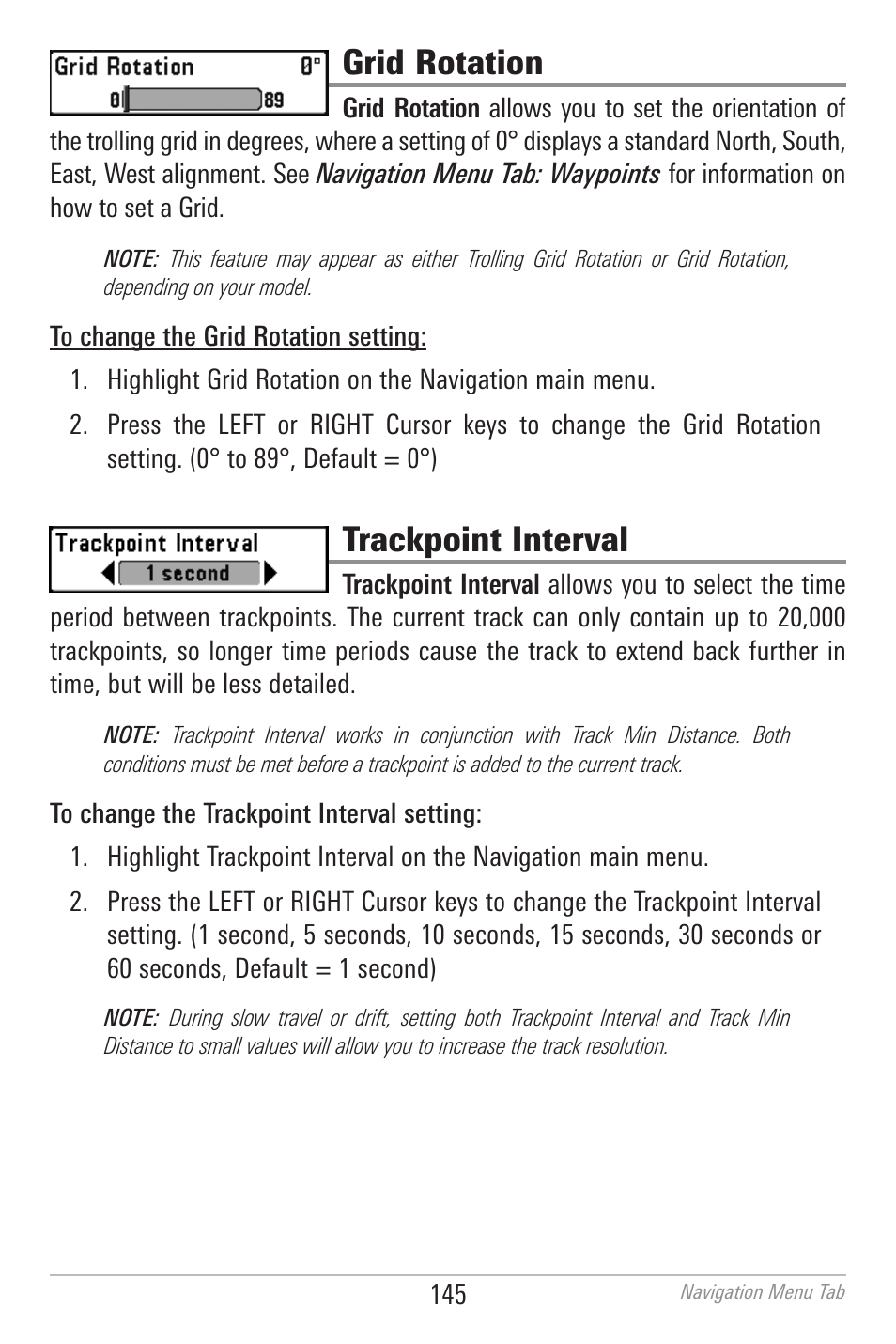Grid rotation, Trackpoint interval | Humminbird 700 SERIES 798CI User Manual | Page 157 / 210