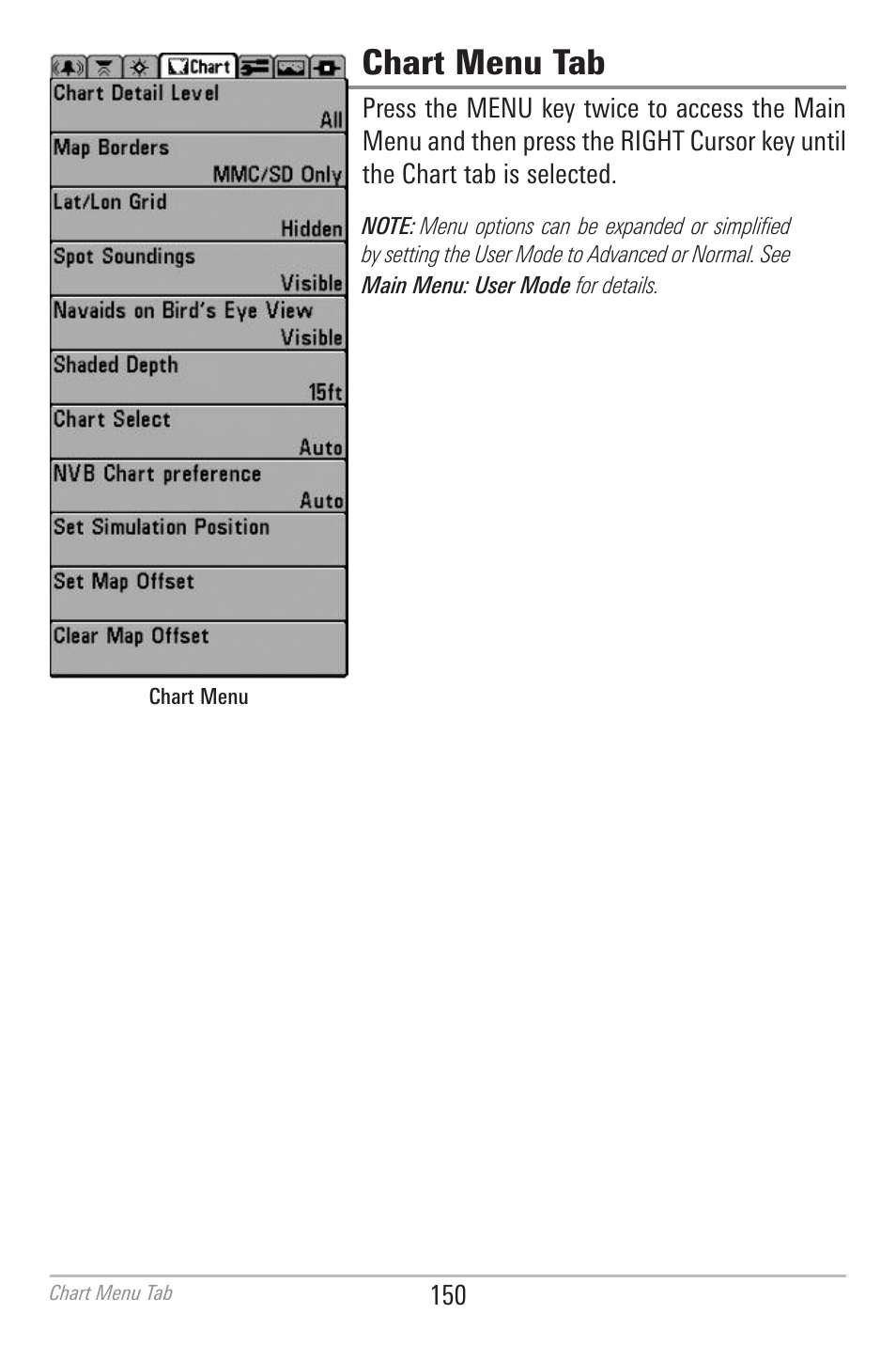 Chart menu tab | Humminbird 700 SERIES 798CI User Manual | Page 162 / 210