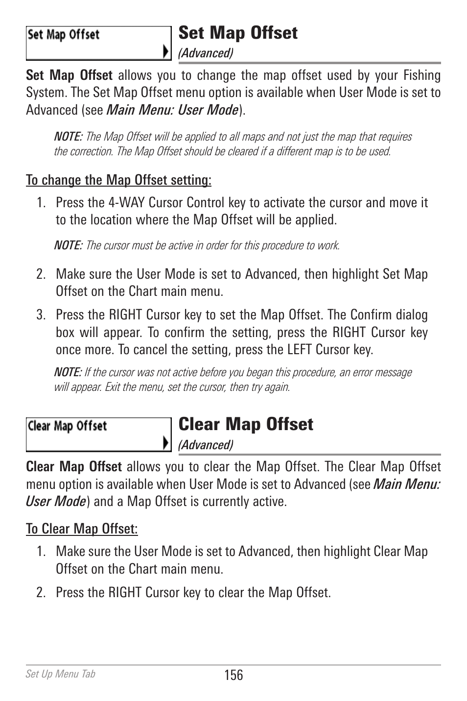 Set map offset, Clear map offset | Humminbird 700 SERIES 798CI User Manual | Page 168 / 210