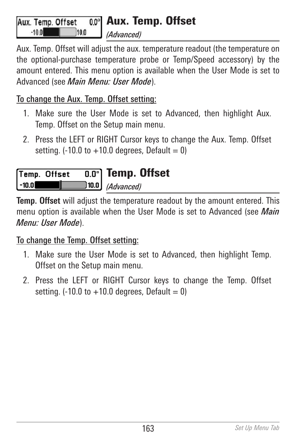 Aux. temp. offset, Temp. offset | Humminbird 700 SERIES 798CI User Manual | Page 175 / 210