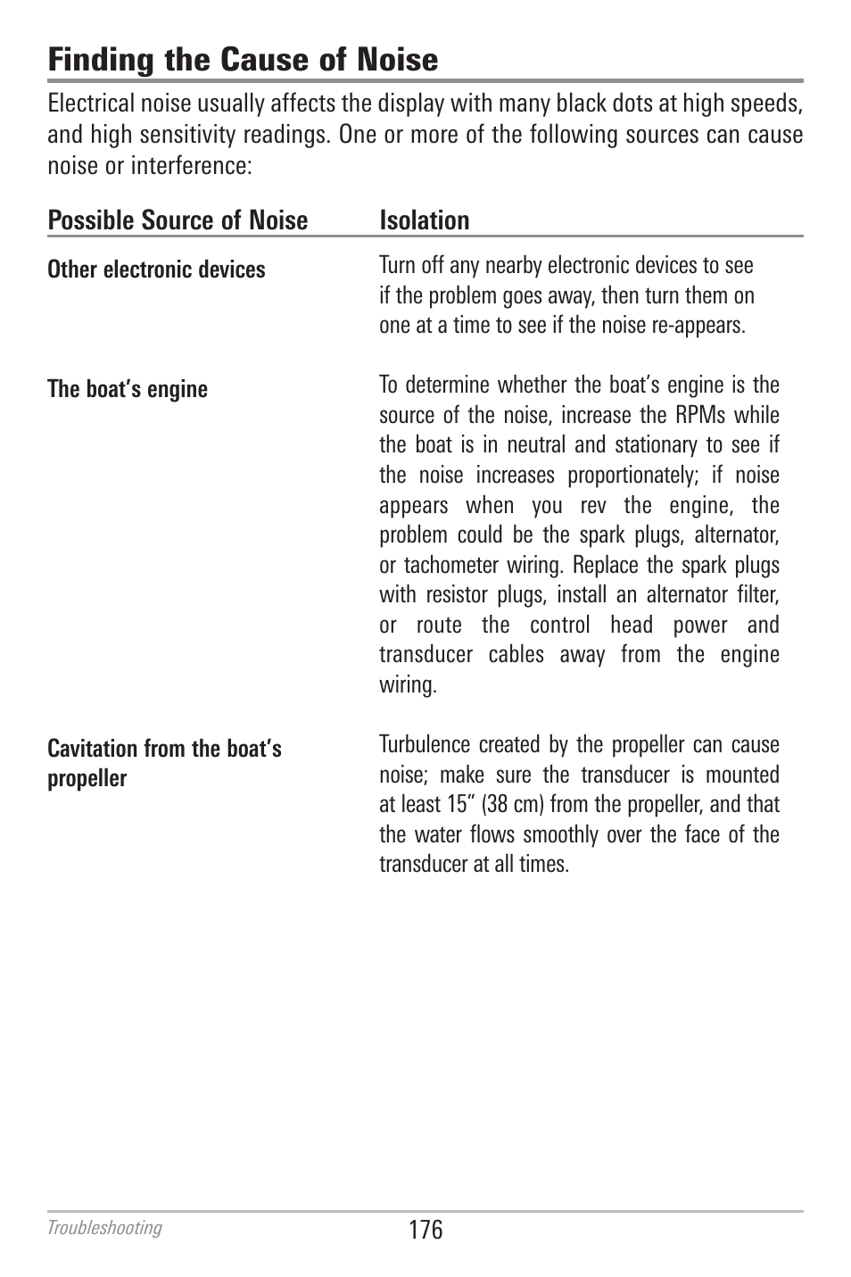 Finding the cause of noise | Humminbird 700 SERIES 798CI User Manual | Page 188 / 210