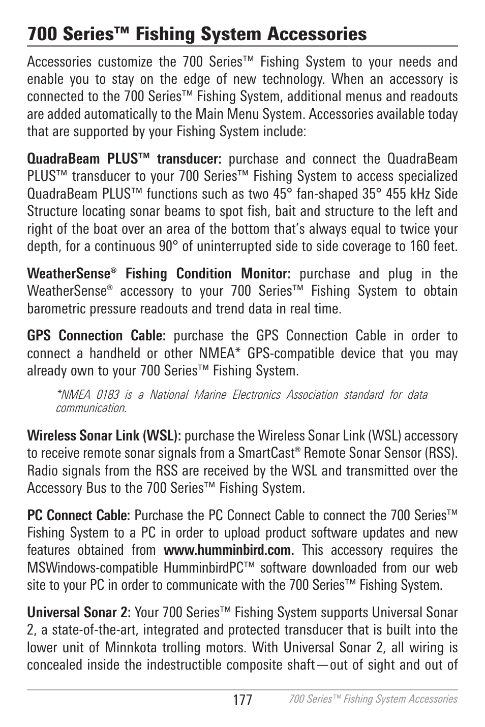 700 series™ fishing system accessories | Humminbird 700 SERIES 798CI User Manual | Page 189 / 210