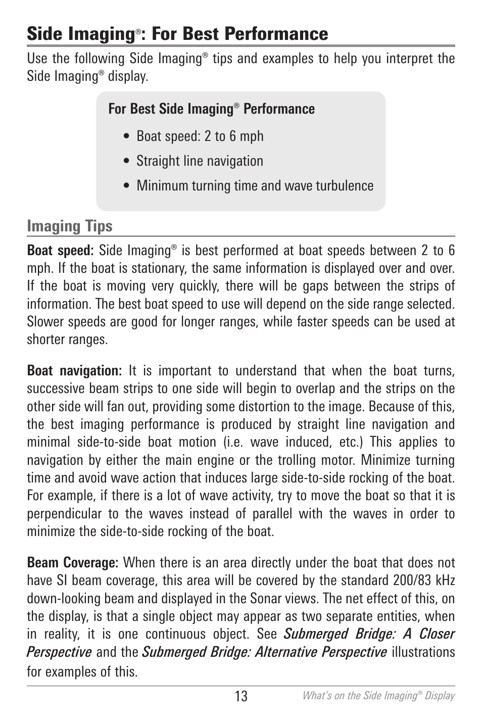 For best performance, Side imaging | Humminbird 700 SERIES 798CI User Manual | Page 25 / 210