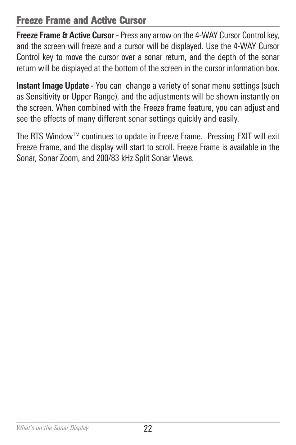 Freeze frame and active cursor | Humminbird 700 SERIES 798CI User Manual | Page 34 / 210