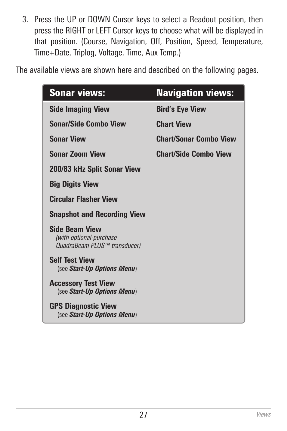 Navigation views, Sonar views | Humminbird 700 SERIES 798CI User Manual | Page 39 / 210