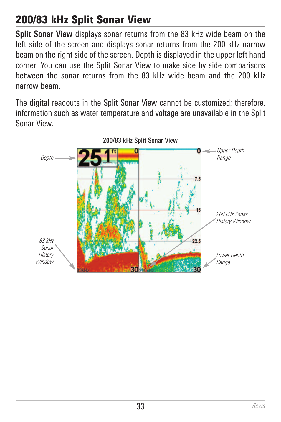200/83 khz split sonar view | Humminbird 700 SERIES 798CI User Manual | Page 45 / 210