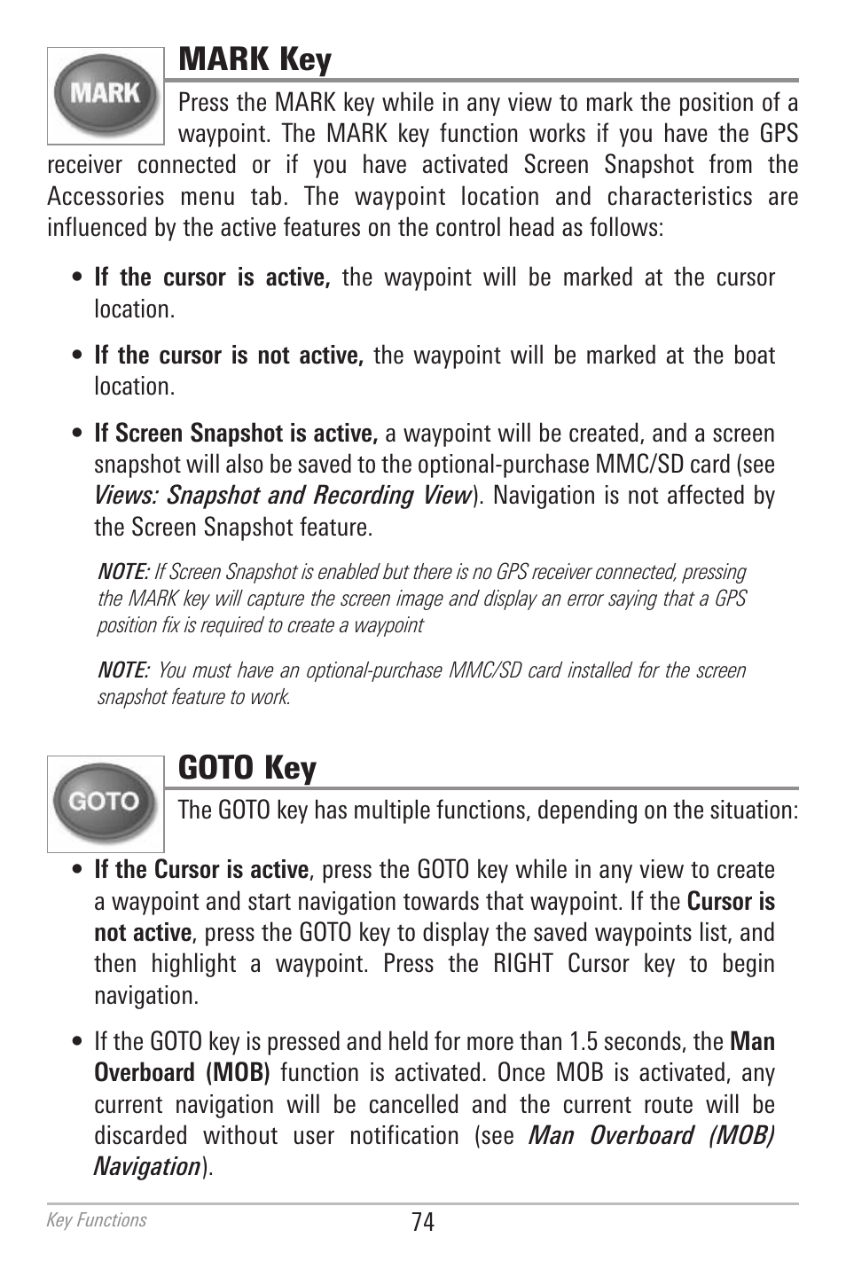 Mark key, Goto key | Humminbird 700 SERIES 798CI User Manual | Page 86 / 210