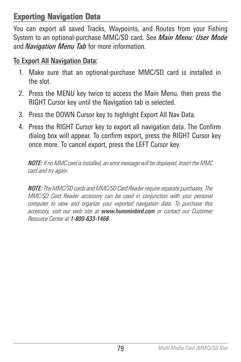 Exporting navigation data | Humminbird 700 SERIES 798CI User Manual | Page 91 / 210