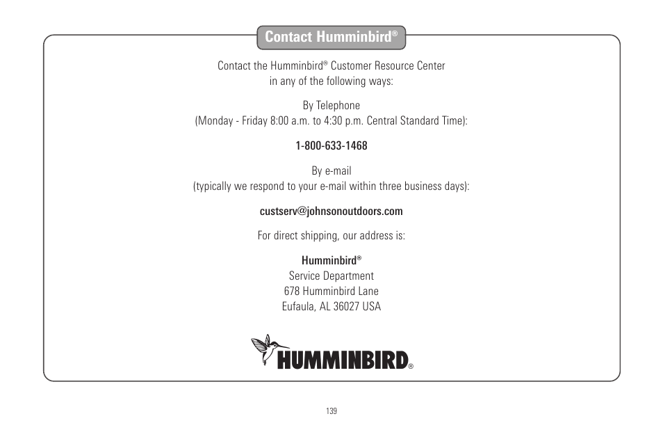 Contact humminbird | Humminbird 900 Series User Manual | Page 146 / 146