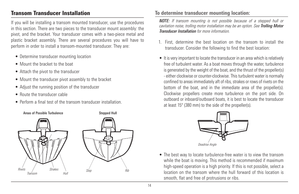 Transom transducer installation | Humminbird 900 Series User Manual | Page 21 / 146