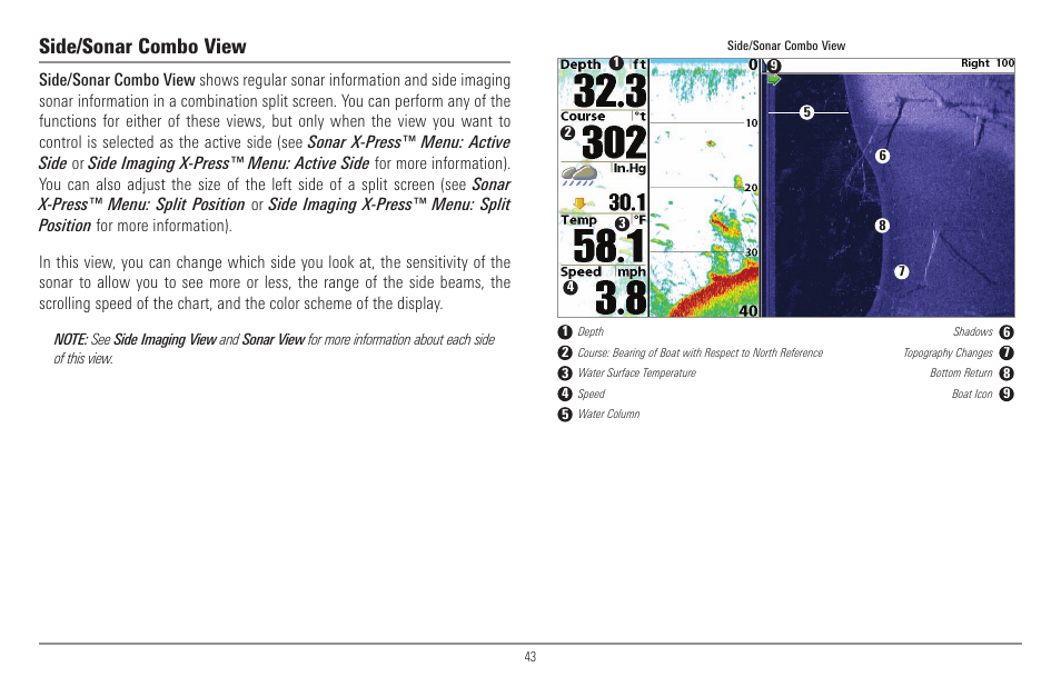 Side/sonar combo view | Humminbird 900 Series User Manual | Page 50 / 146