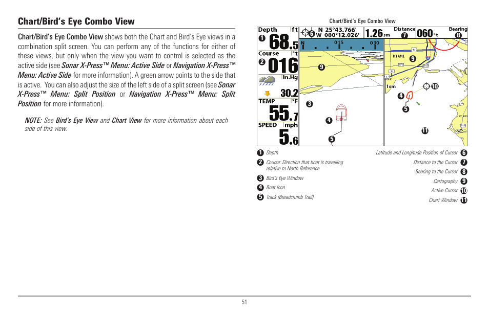 Chart/bird’s eye combo view | Humminbird 900 Series User Manual | Page 58 / 146