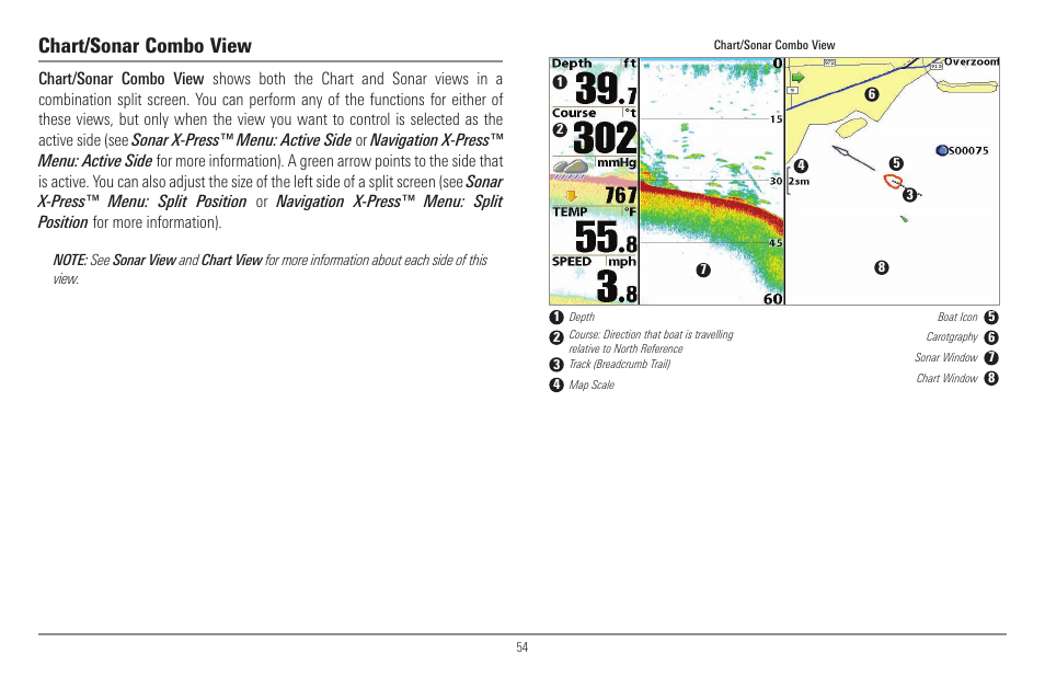 Chart/sonar combo view | Humminbird 900 Series User Manual | Page 61 / 146