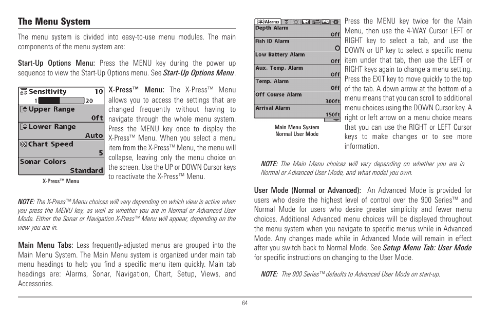 The menu system | Humminbird 900 Series User Manual | Page 71 / 146