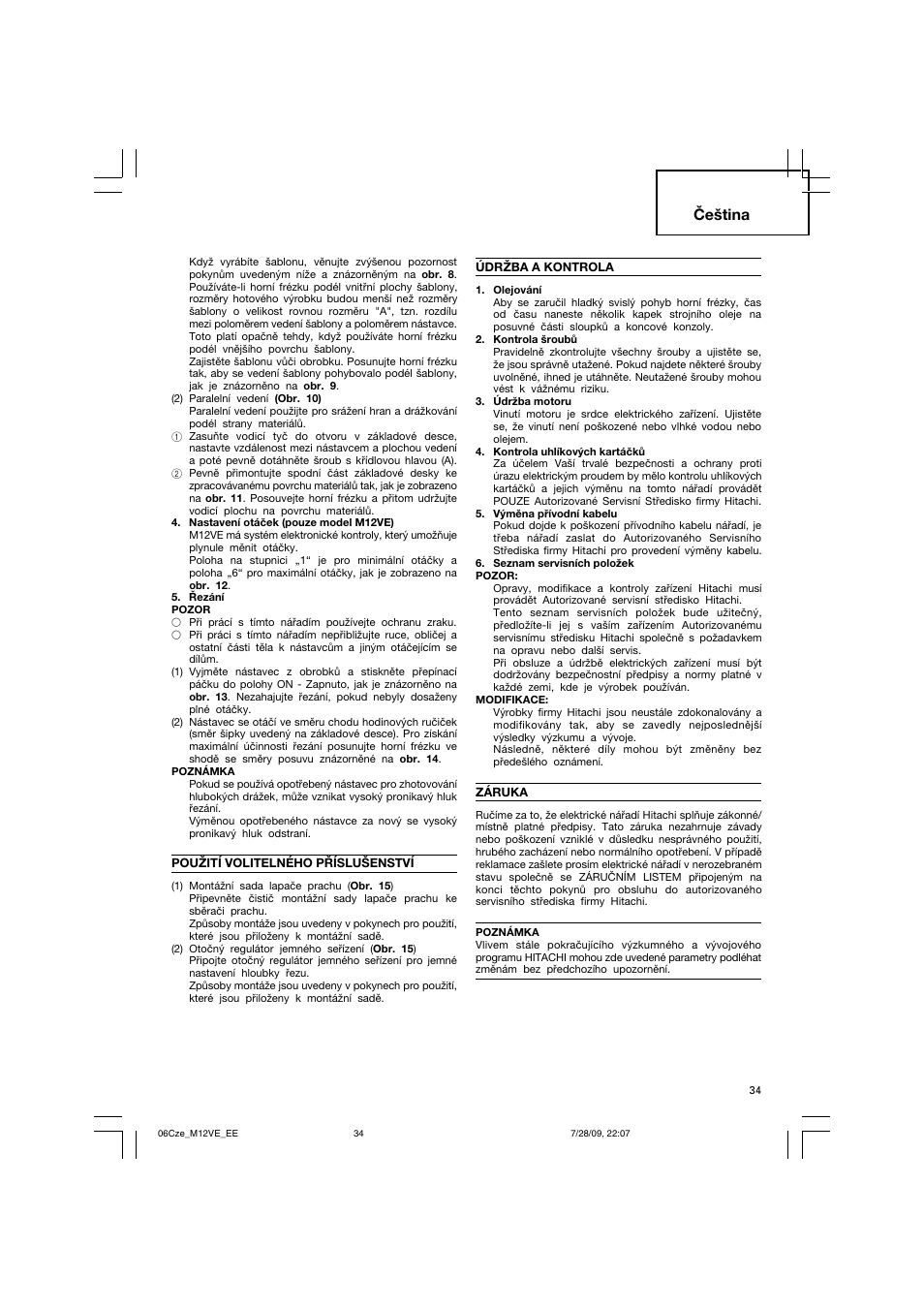 Čeština | Humminbird M 12VE User Manual | Page 35 / 60