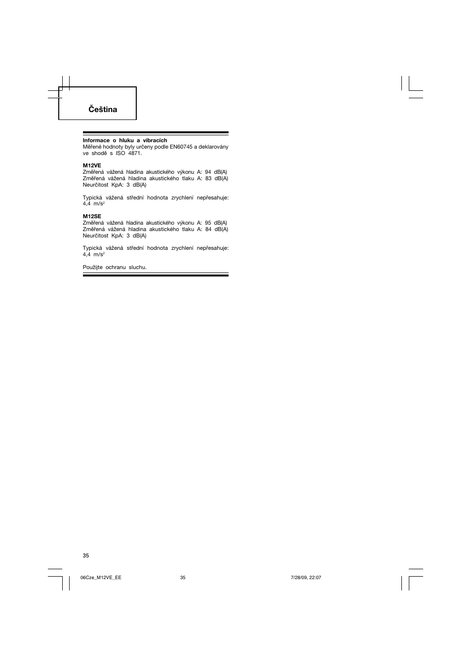 Čeština | Humminbird M 12VE User Manual | Page 36 / 60