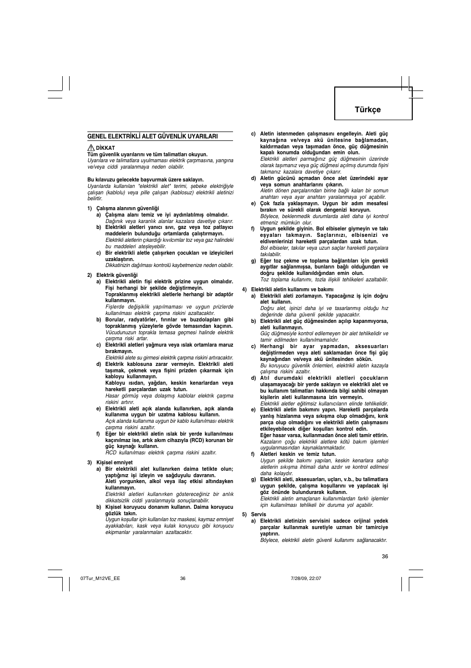 呵牟䴱㉖䕟䕅, Türkçe | Humminbird M 12VE User Manual | Page 37 / 60
