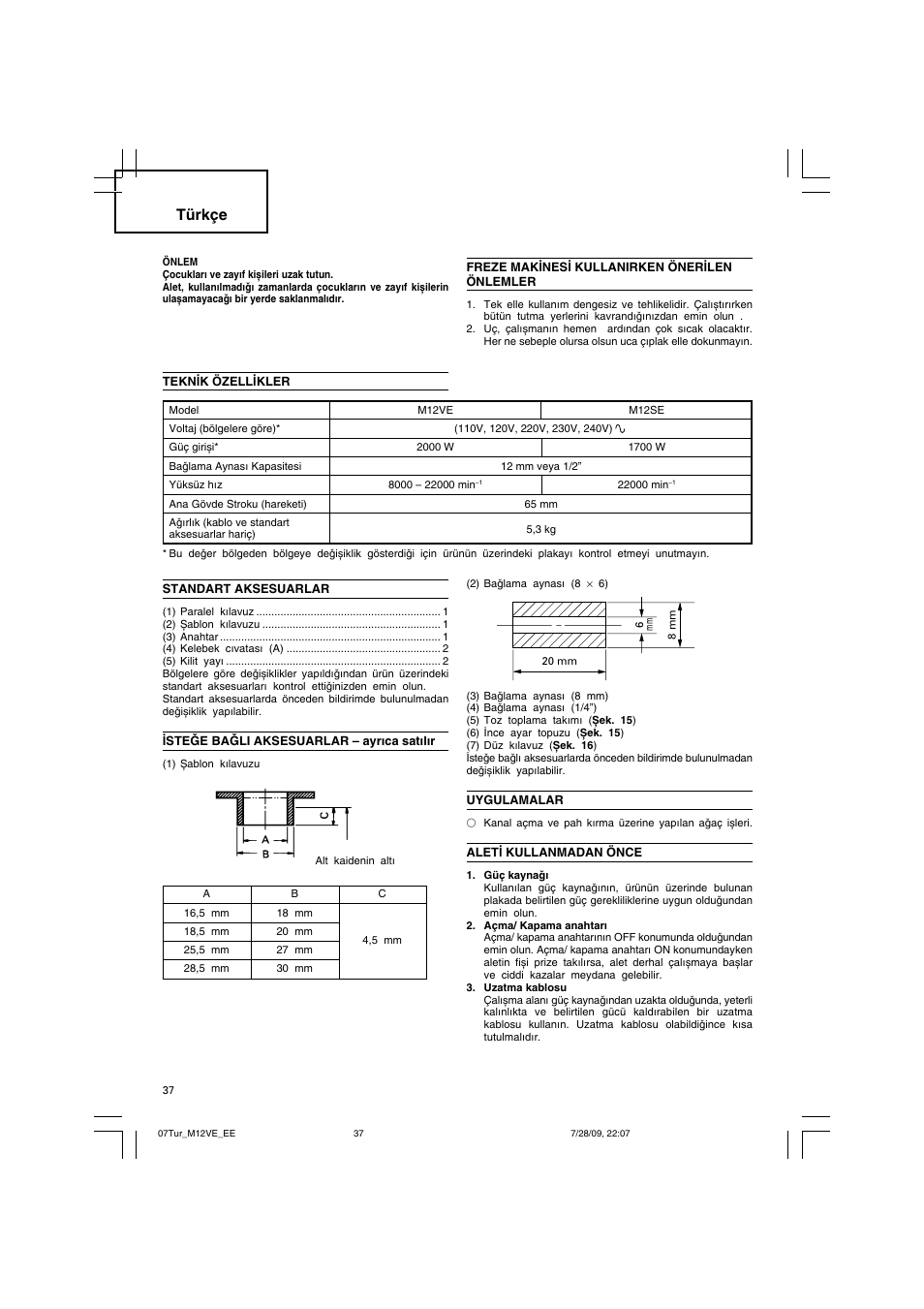 Türkçe | Humminbird M 12VE User Manual | Page 38 / 60