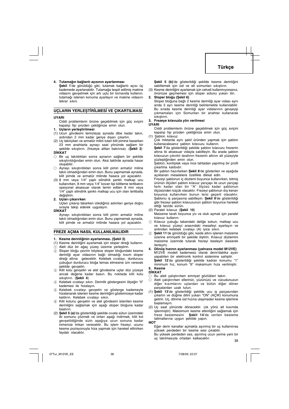 Türkçe | Humminbird M 12VE User Manual | Page 39 / 60