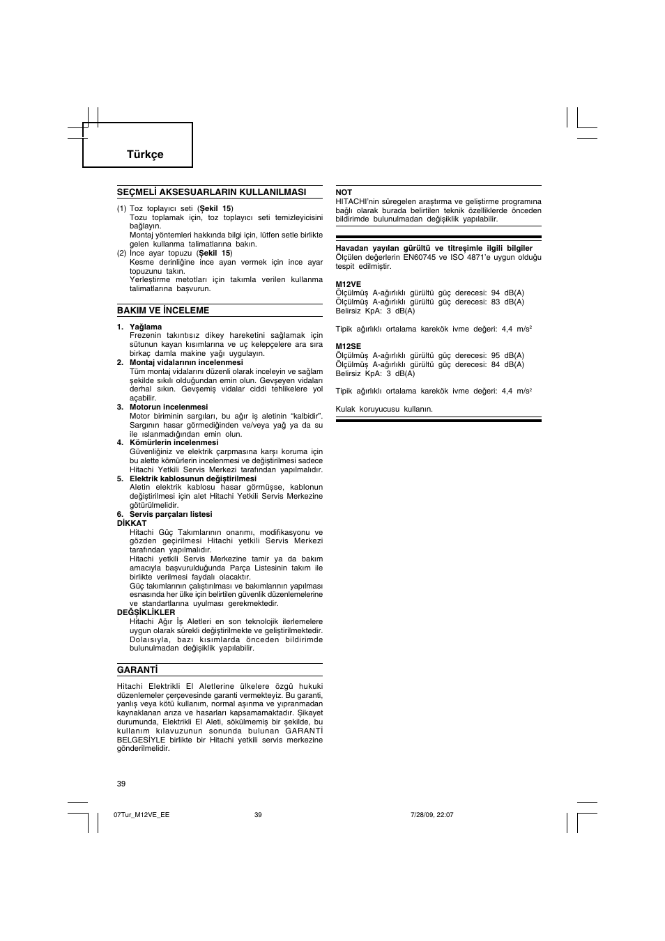Türkçe | Humminbird M 12VE User Manual | Page 40 / 60