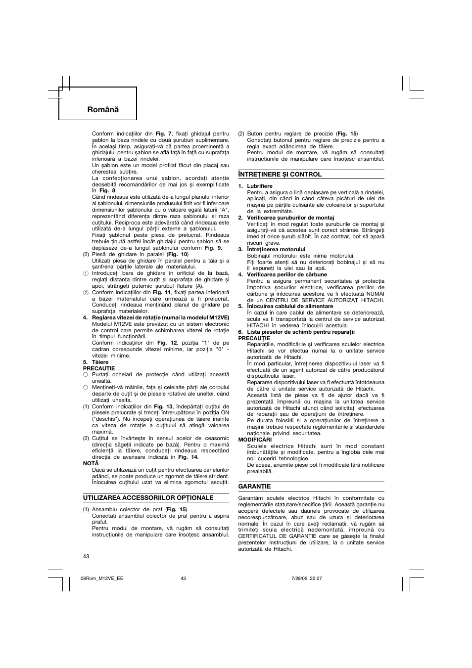 Română | Humminbird M 12VE User Manual | Page 44 / 60