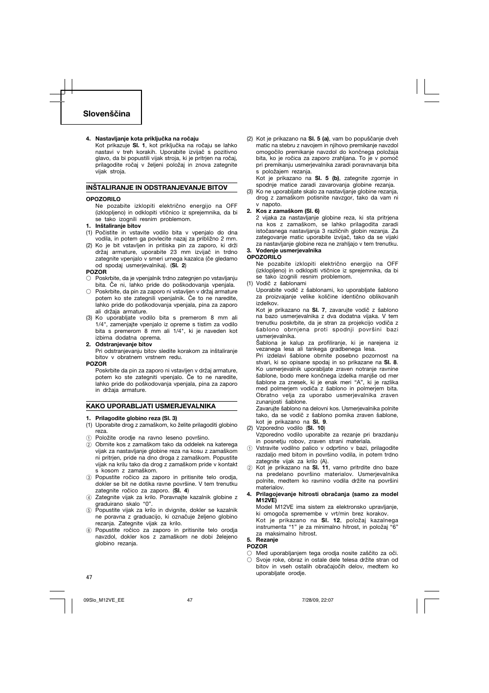 Slovenščina | Humminbird M 12VE User Manual | Page 48 / 60