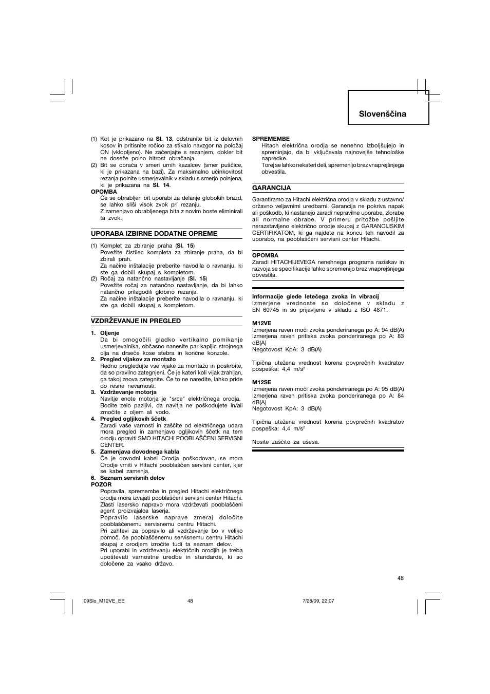 Slovenščina | Humminbird M 12VE User Manual | Page 49 / 60