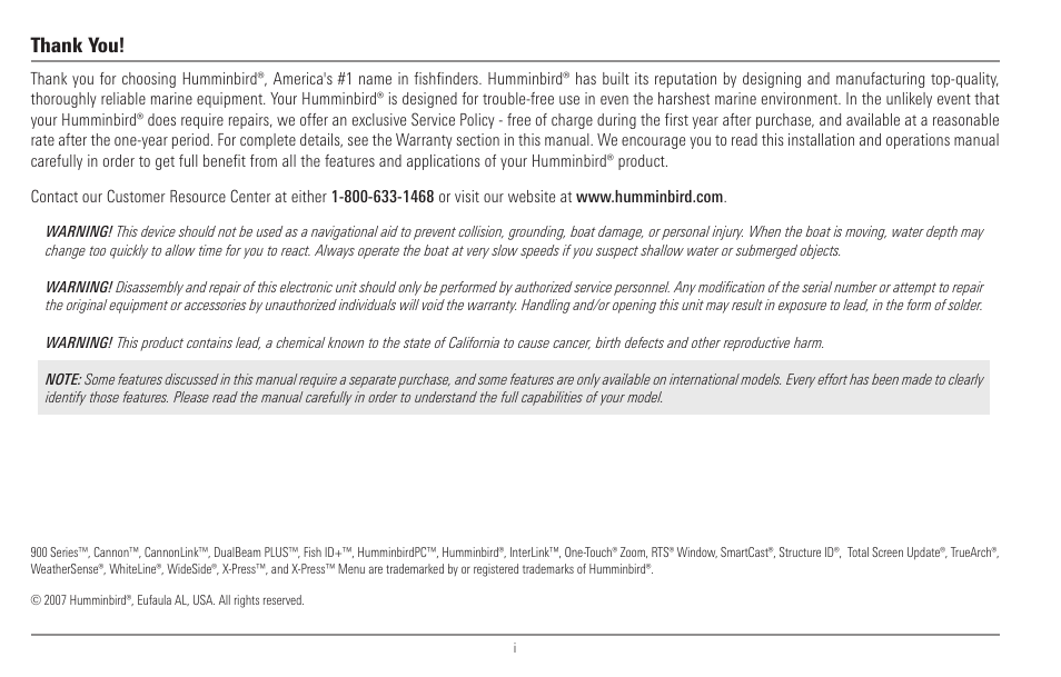 Humminbird 967C User Manual | Page 2 / 143