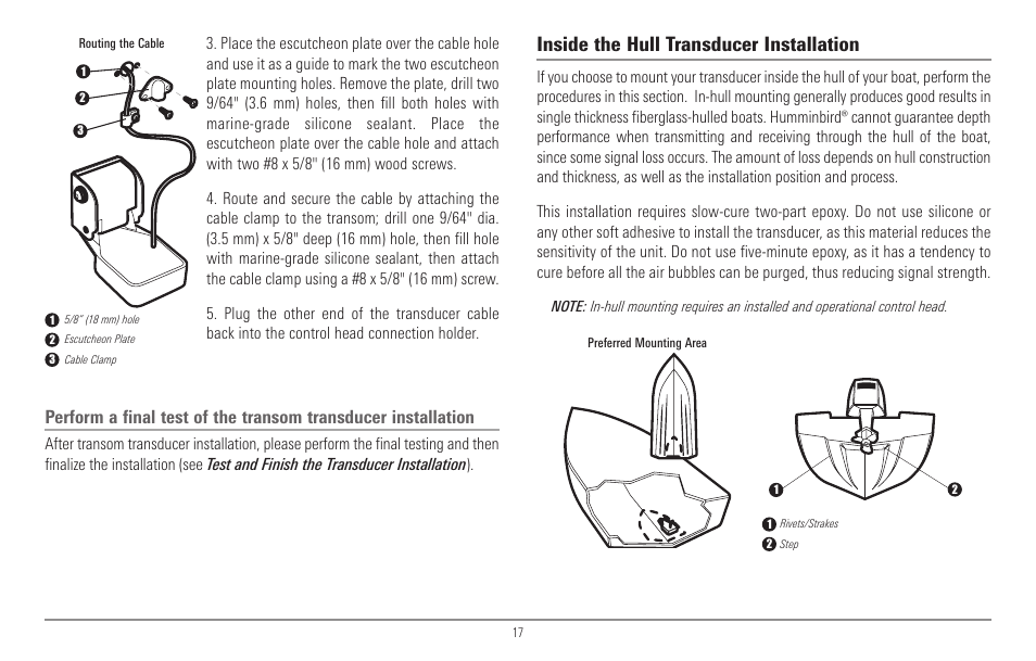 Inside the hull transducer installation | Humminbird 967C User Manual | Page 25 / 143
