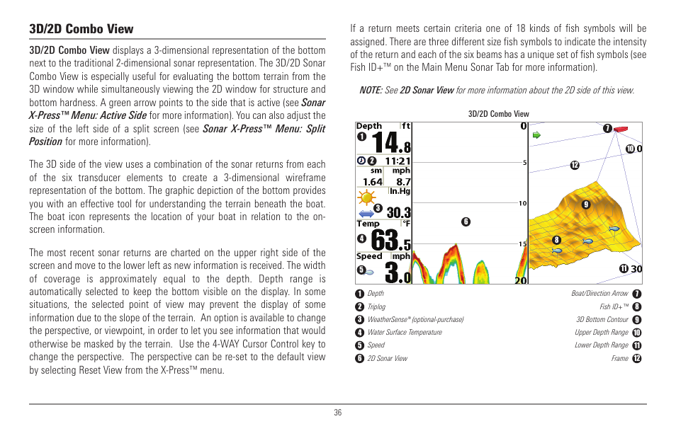 3d/2d combo view | Humminbird 967C User Manual | Page 44 / 143