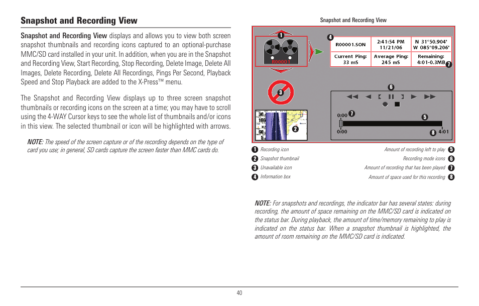 Snapshot and recording view | Humminbird 967C User Manual | Page 48 / 143