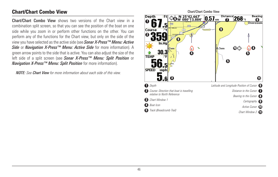 Chart/chart combo view | Humminbird 967C User Manual | Page 54 / 143