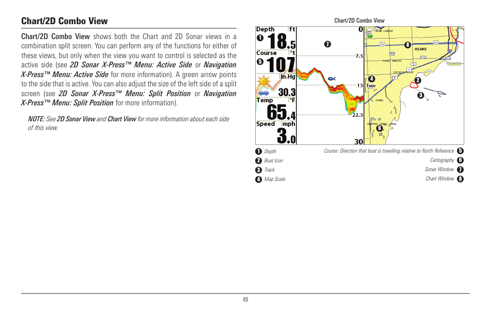 Chart/2d combo view | Humminbird 967C User Manual | Page 57 / 143