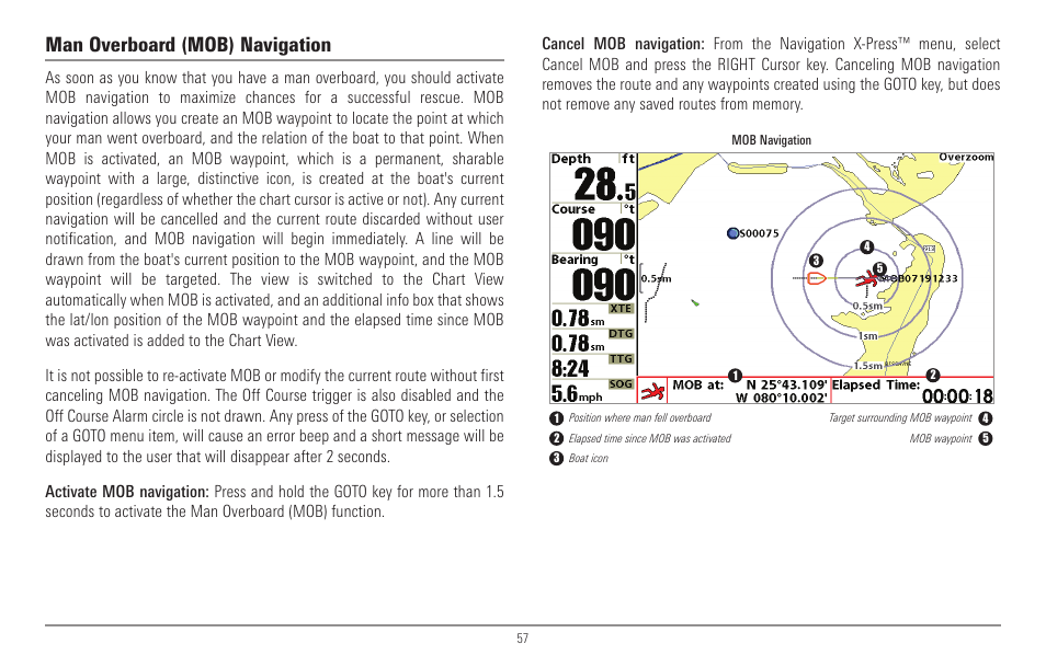 Man overboard (mob) navigation | Humminbird 967C User Manual | Page 65 / 143