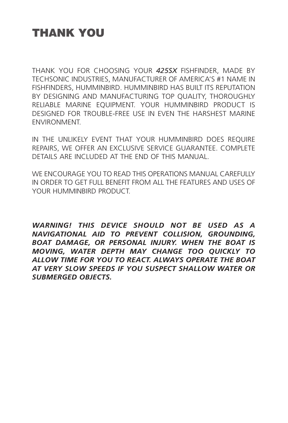 Humminbird 425 SX User Manual | Page 2 / 36