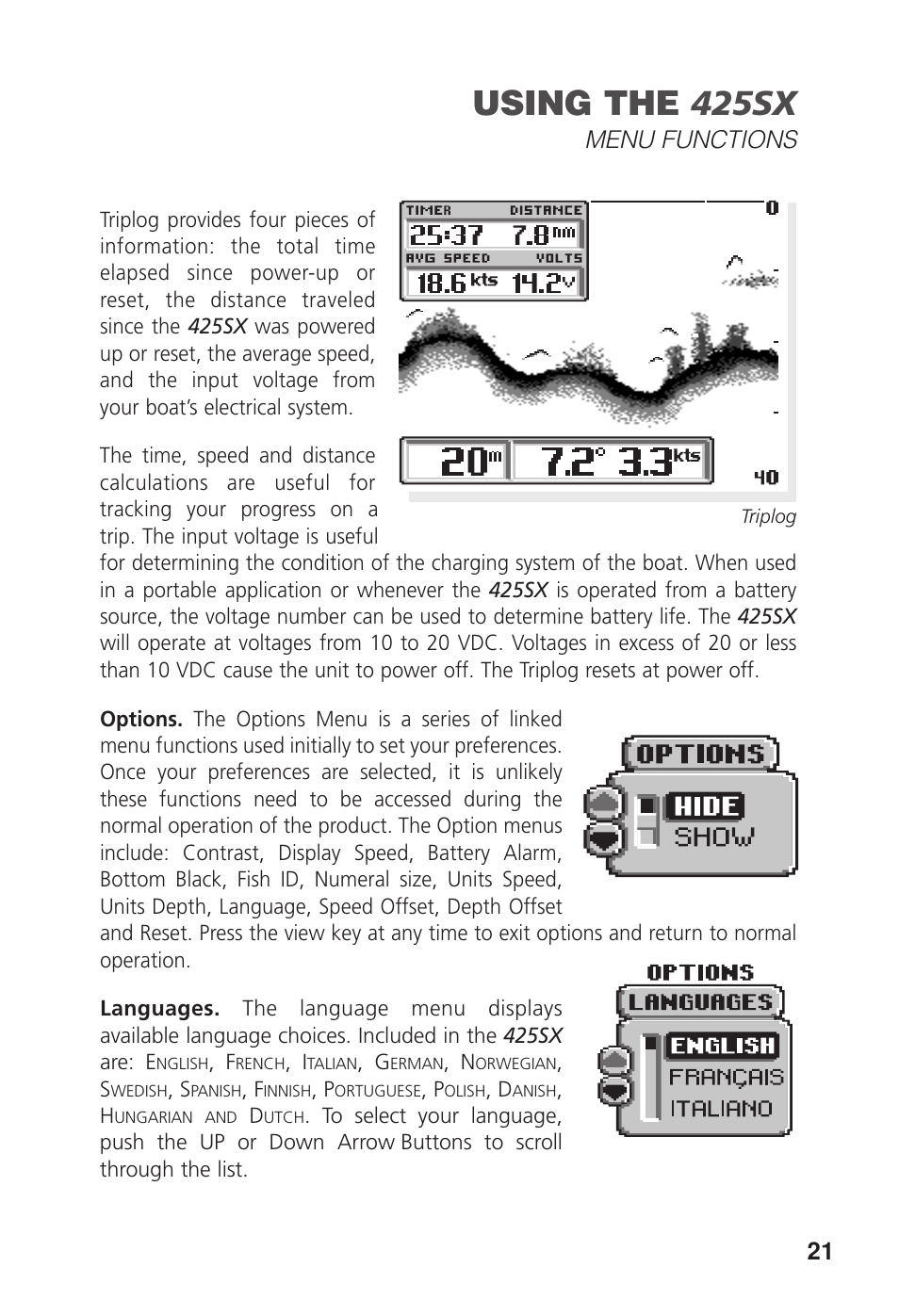 Using the 425sx | Humminbird 425 SX User Manual | Page 23 / 36