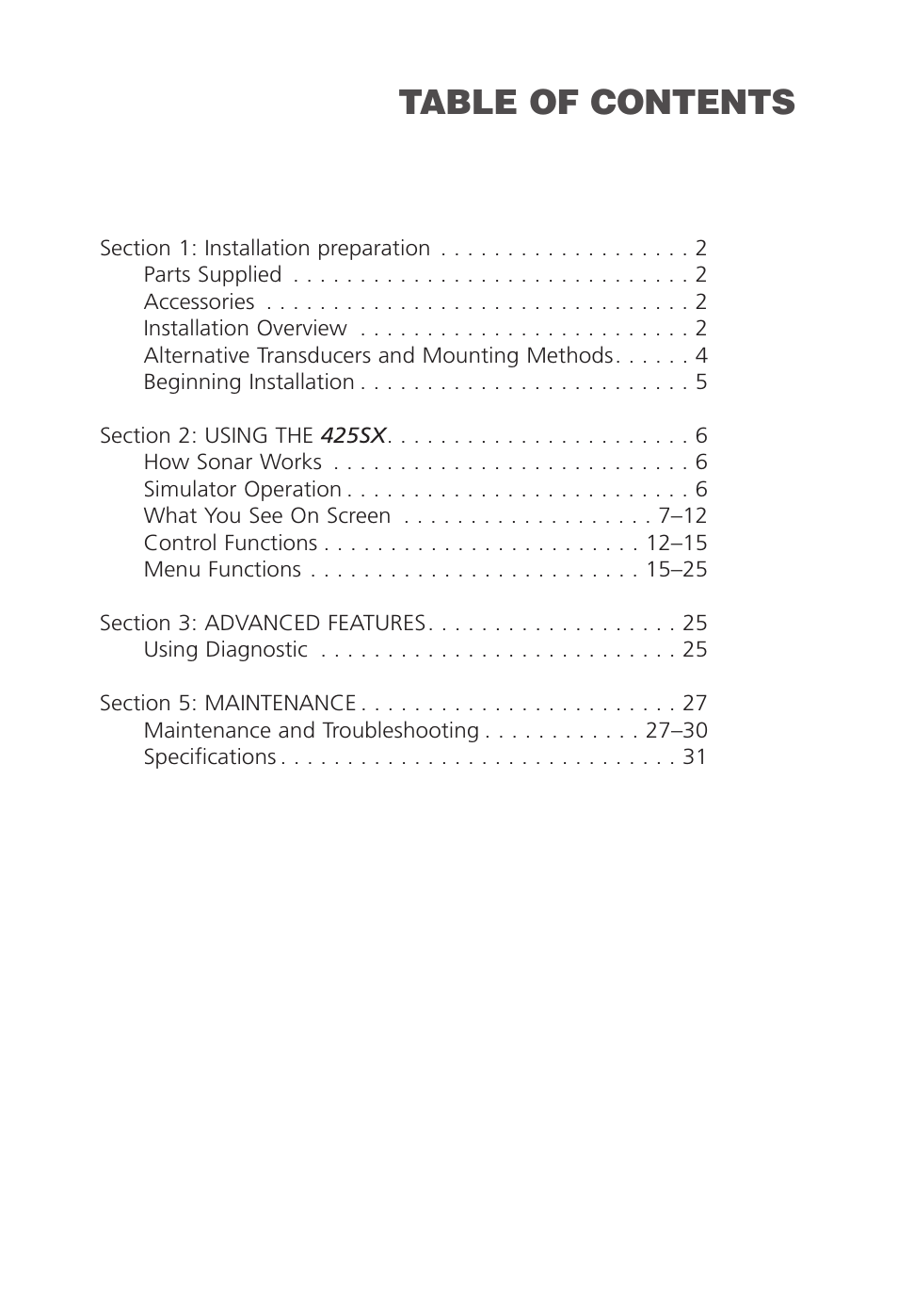 Humminbird 425 SX User Manual | Page 3 / 36