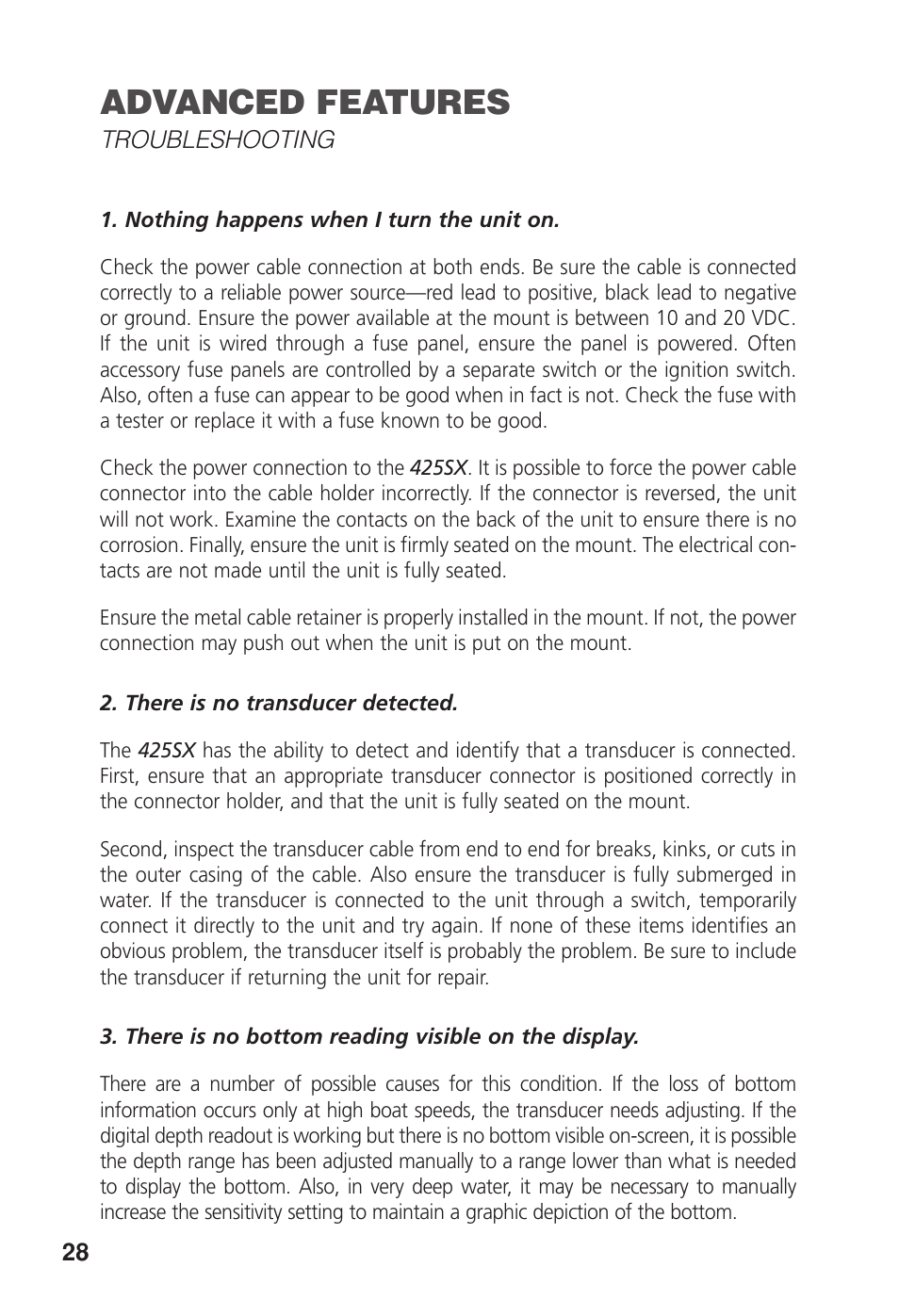 Advanced features | Humminbird 425 SX User Manual | Page 30 / 36