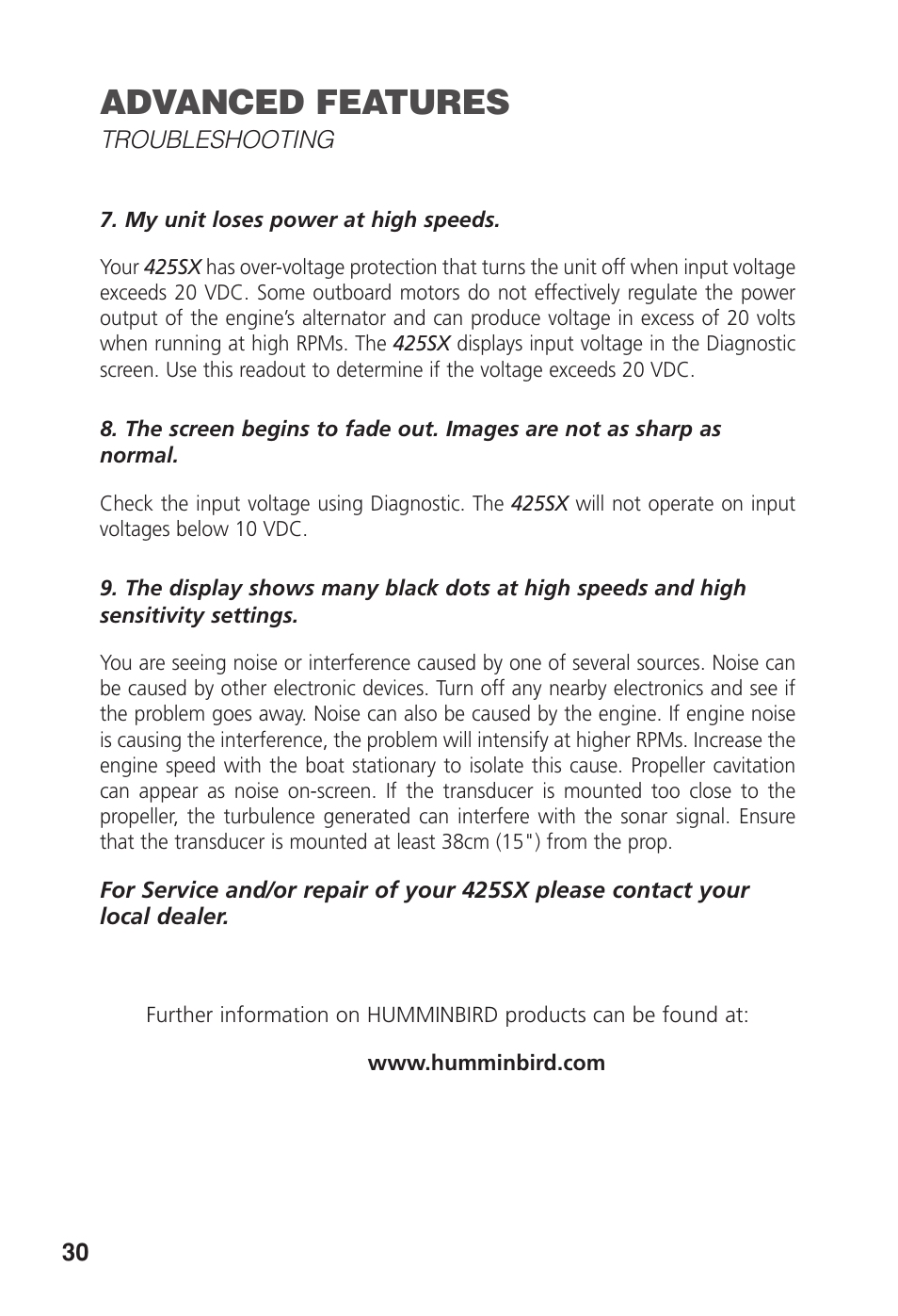 Advanced features | Humminbird 425 SX User Manual | Page 32 / 36