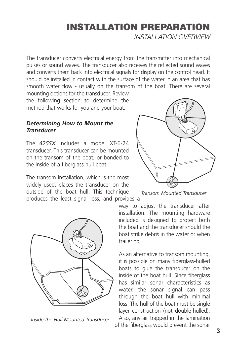 Installation preparation | Humminbird 425 SX User Manual | Page 5 / 36