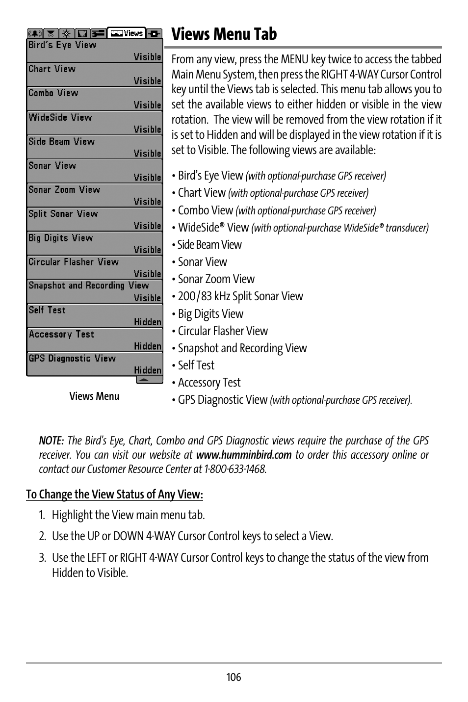 Views menu tab | Humminbird 737 User Manual | Page 115 / 138